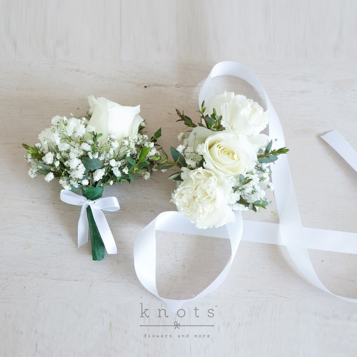 For Paramours (White Rose Corsage and Boutonniere)