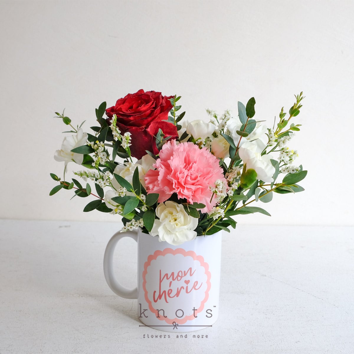 Amour in a Mug (Red Rose and Pink Carnation Arrangement)