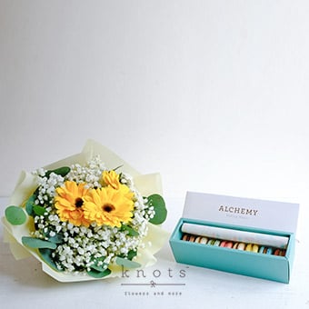 Sweet Spring (Yellow Gerbera Bouquet w/ Macarons)