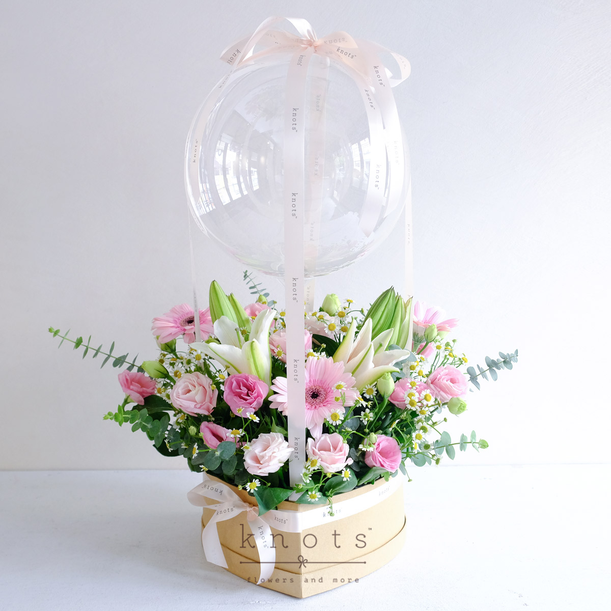 Fly Away With Me (Pink Lilies, Gerbera and Balloon Arrangement)