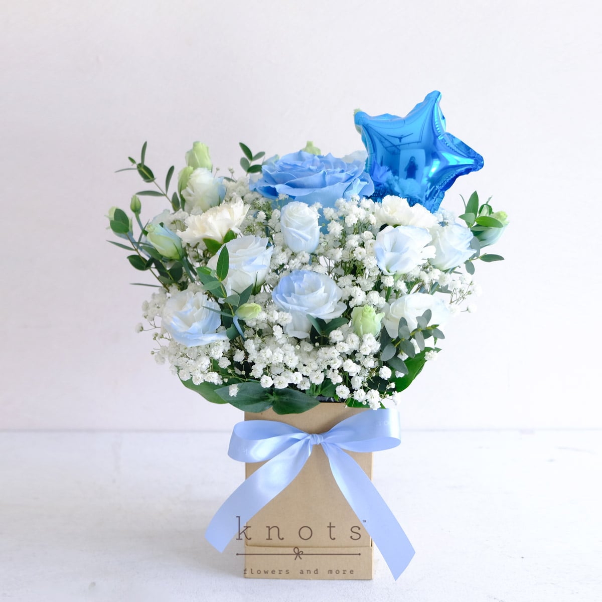 Blue Star Dream (Powder Blue Ecuadorian Rose and Balloon Arrangement)
