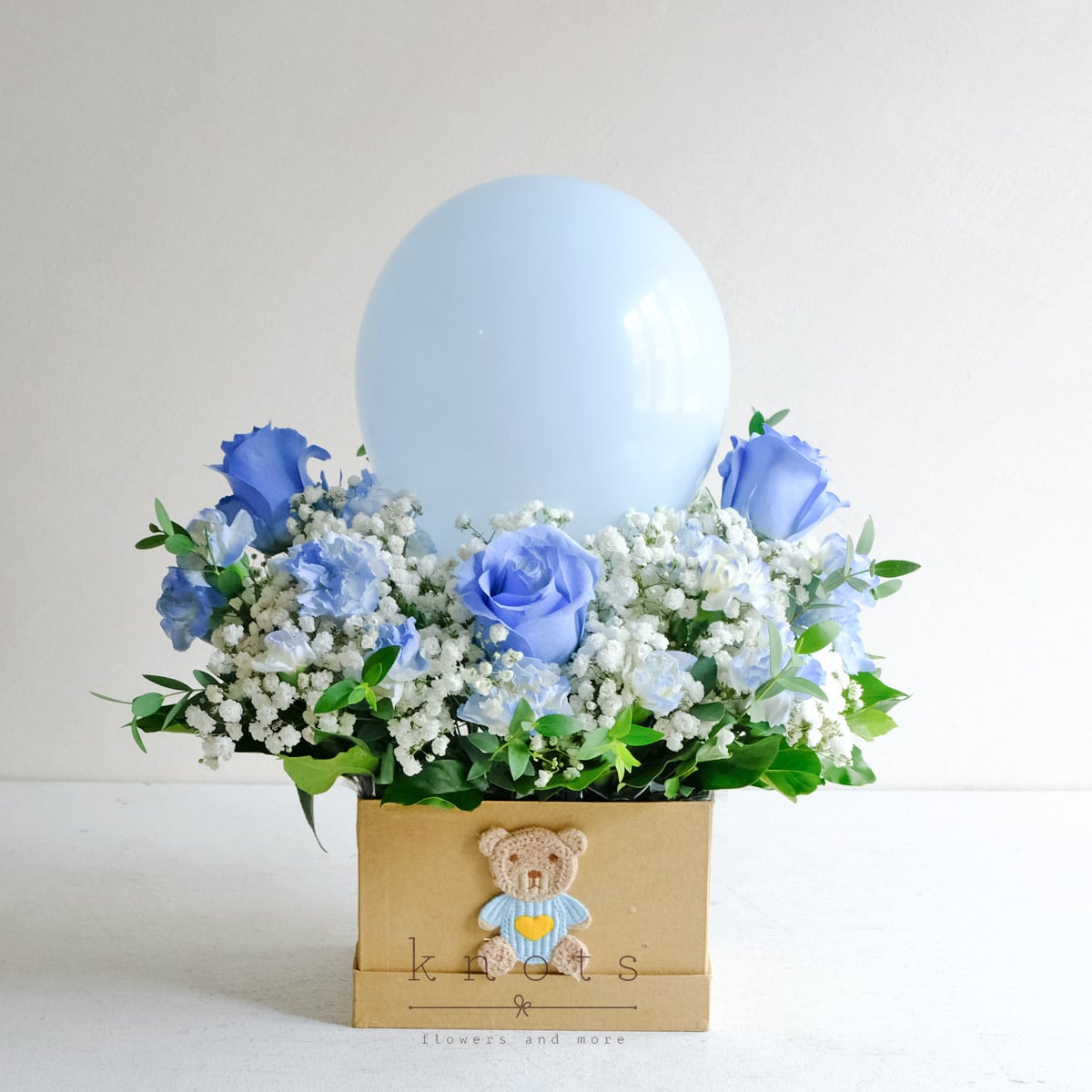 Heavenly Blue (Blue Sprayed Roses Arrangement with Balloon)