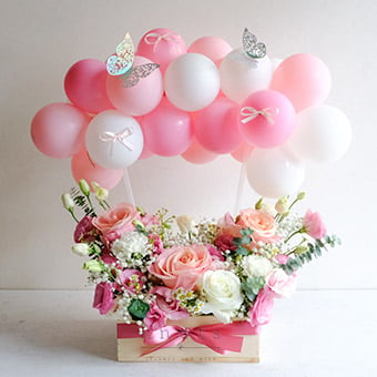 Pink Party (Pink Ecuadorian and White Roses Arrangement with Balloon)