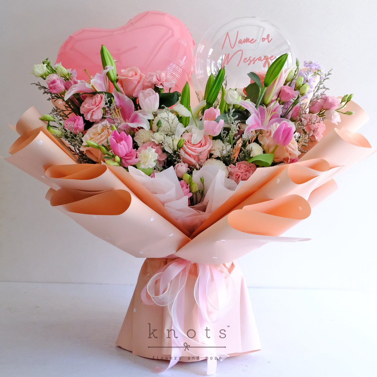 Blossoms of Love (Lilies and Ecuadorian Roses Bouquet with Balloons)