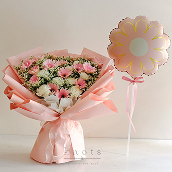 Whimsical Bloom (Pink Gerbera Bouquet and Balloon)