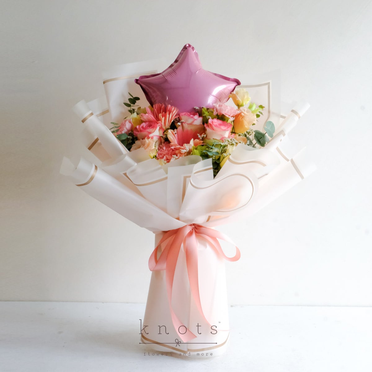 Rosy Stardust (Pink Roses and Gerbera Bouquet with Balloon)