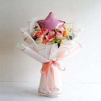 Rosy Stardust (Pink Roses and Gerbera Bouquet with Balloon)