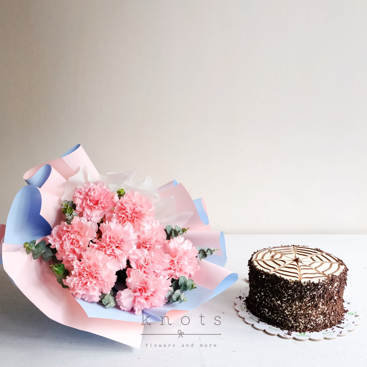 Sugarberry Bliss (Pink Carnation Bouquet with Cake)