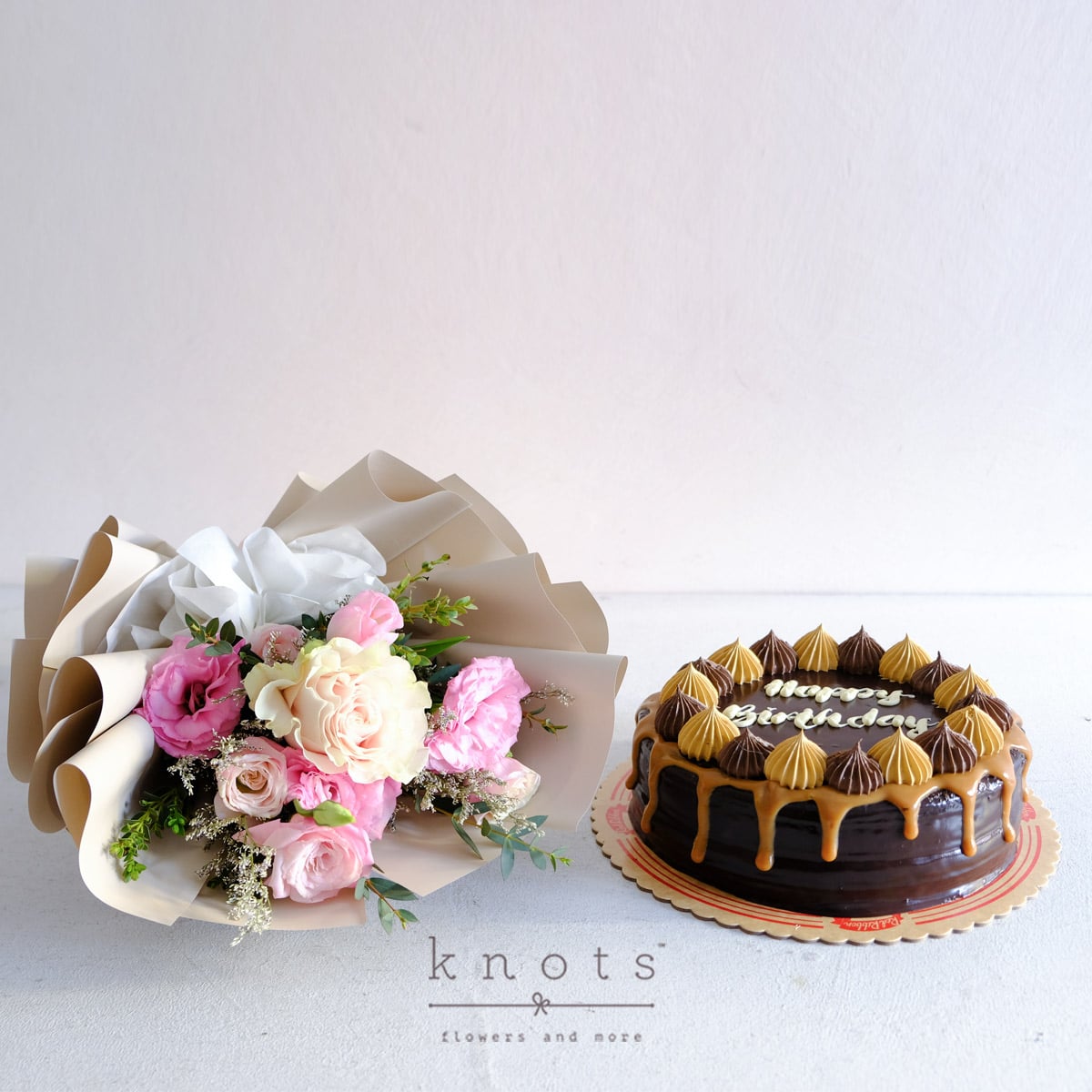 Blush Treat (Pink Ecuadorian and Tulip Bouquet with Cake)