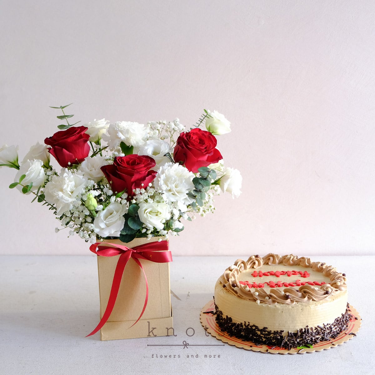 Pure Romance Duo (Red Roses Arrangement with Cake)