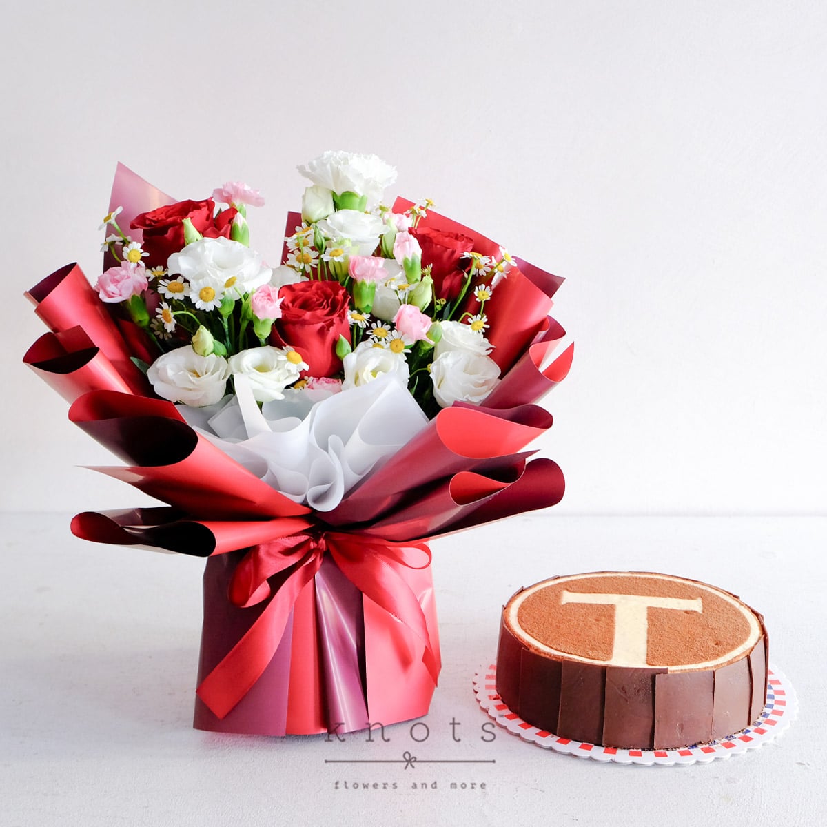 Flame of Love (Red Roses Bouquet with Cake)