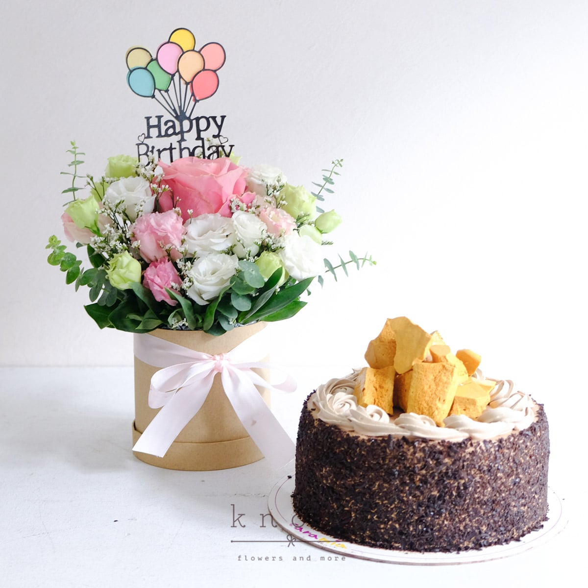 Happy Bloom (Pink Ecuadorian Rose Arrangement and Cake)