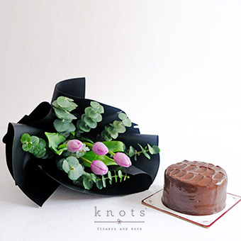 Purple Delights (Purple Tulips Bouquet and Cake)