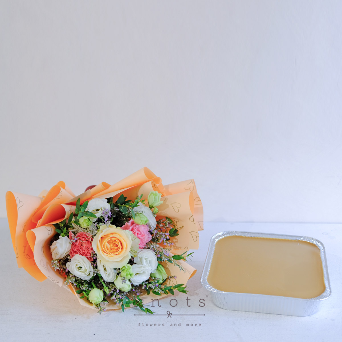 Bit of Sunshine (Peach Rose Bouquet and Cake)