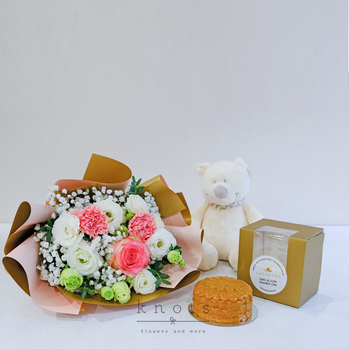 Sweetest Blooms (Two-Toned Pink Rose Bouquet with Cuddly and Mini Cake)