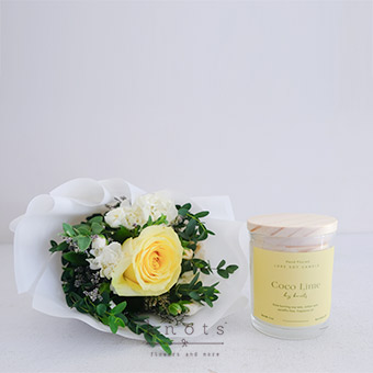 Lavish Blooms (Yellow Rose Bouquet with Candle)