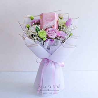 Loving Surprise (Purple Rose and Tulip Bouquet with Chocolate)
