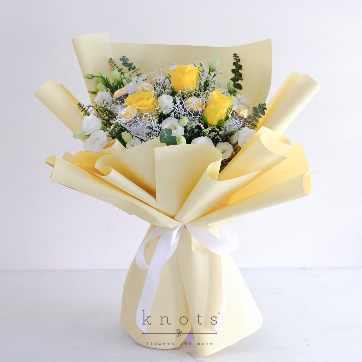 Sweet Sunrise (Yellow Roses and Ferrero Chocolates Bouquet)
