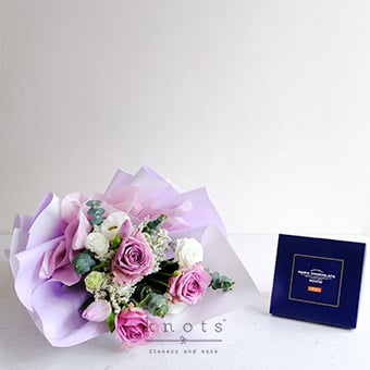 The Royal Truffle (Purple Roses and Lilac Tulips Bouquet with Chocolate)