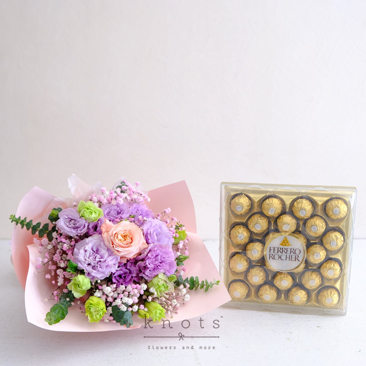 The Pastel Treasury (Peach Pink Ecuadorian Rose Bouquet with Chocolate)
