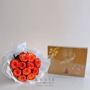 Honeyed Flame (Orange Ecuadorian Roses Bouquet with Chocolate)