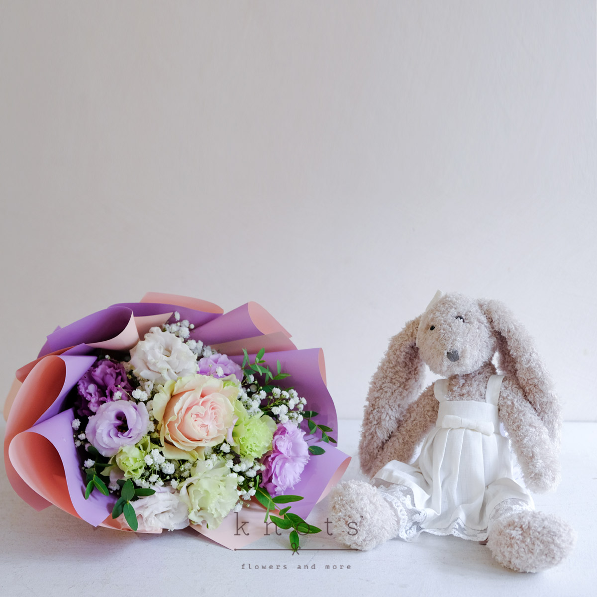 Somebunny To Love (Pink Ecuadorian Rose Bouquet and Bunny Cuddly)