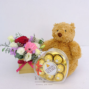 Romantic Bundle (Red Rose Arrangement with Bear and Ferrero Chocolates)