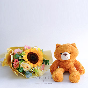 Furever Yours (Sunflower and Yellow Rose Bouquet with Cuddly)