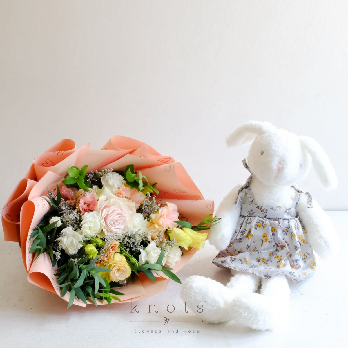 Snuggle Buddy (Pink Ecuadorian Rose Bouquet and Bunny Cuddly)