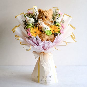 Sunny Snuggles (Mixed Flowers Bouquet with Cuddly)