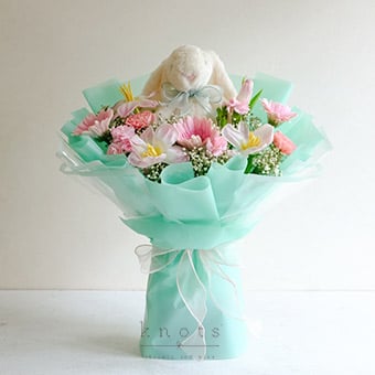 Bunny Kisses (Pink Tulips and Gerberas Bouquet with Cuddly)