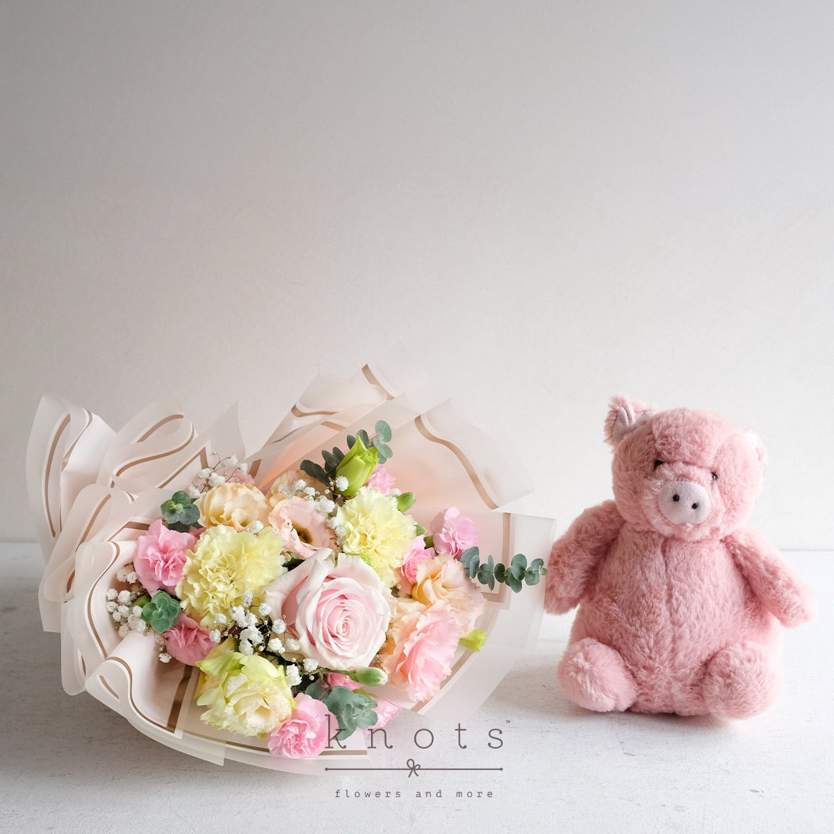 Sweet Snuggles (Pink Ecuadorian Rose Bouquet with Cuddly)