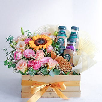 Enlivening Bunches (Sunflower Boxed Arrangement & Coffee)