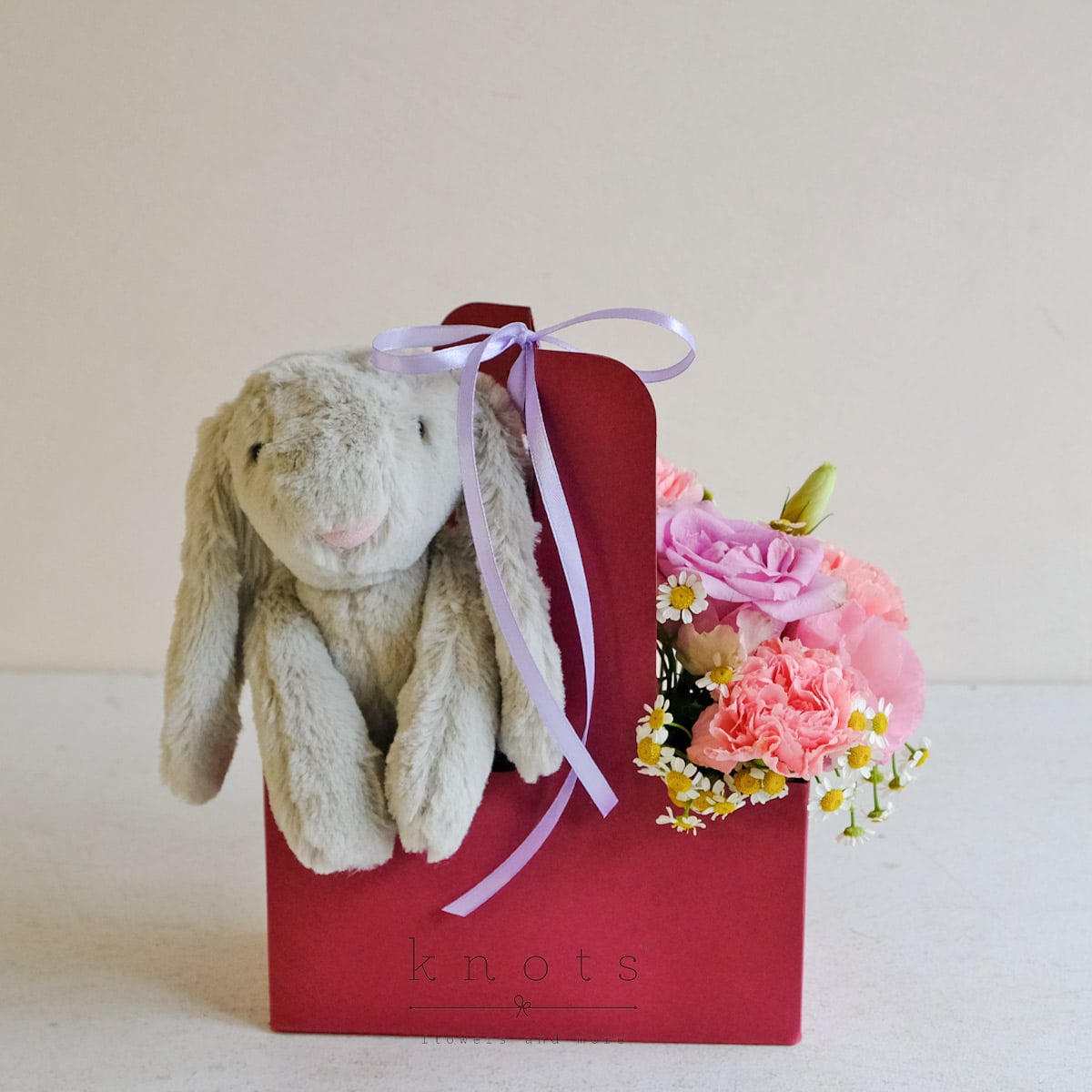 Hoppy Blooms (Purple Rose Arrangement with Cuddly)