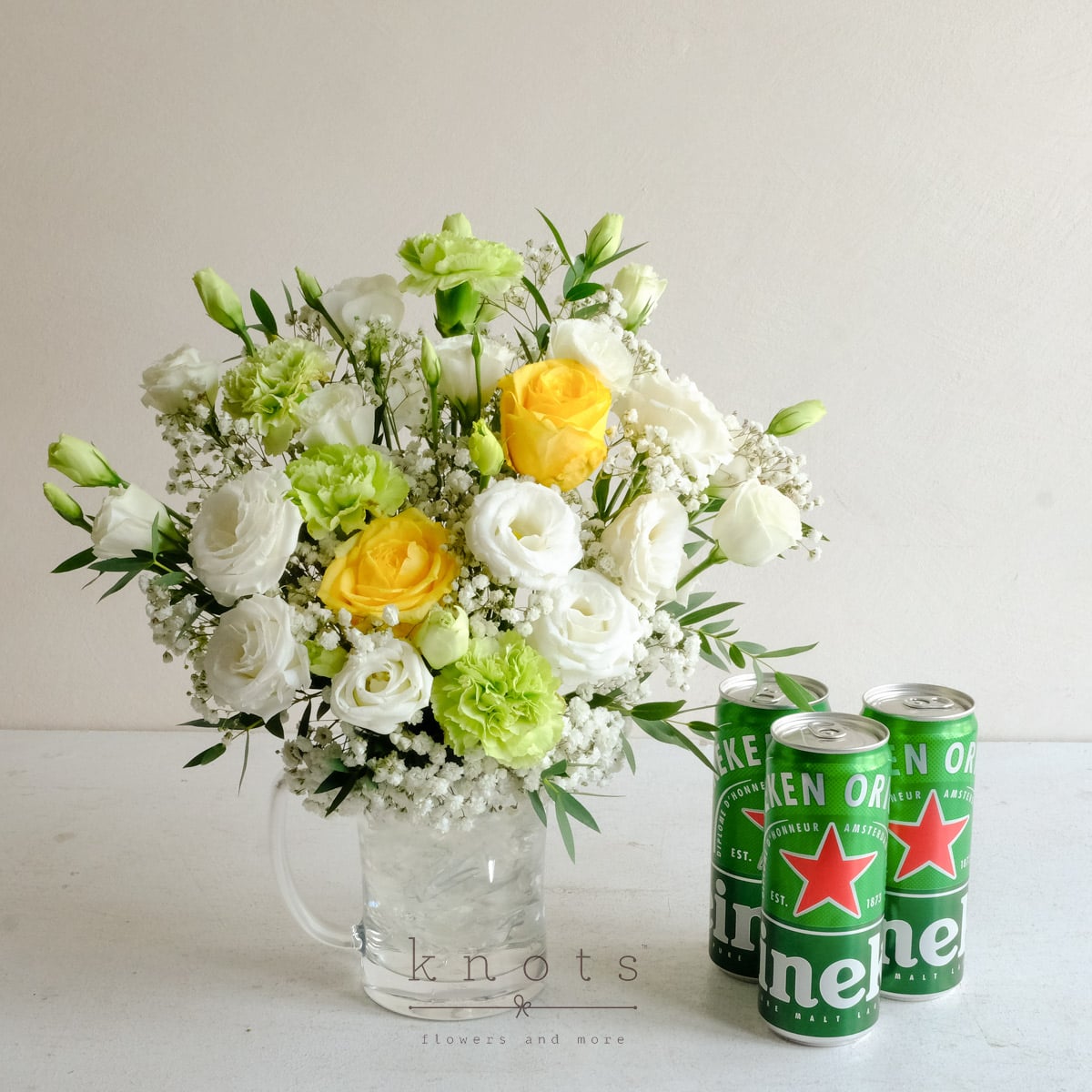 Bright Cheers (Yellow China Roses Arrangement and Liquor)
