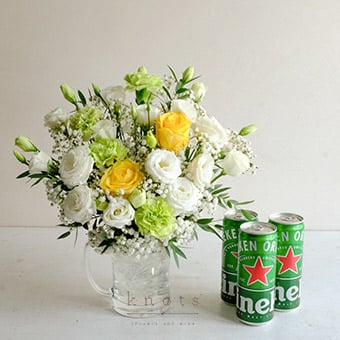 Bright Cheers (Yellow China Roses Arrangement and Liquor)