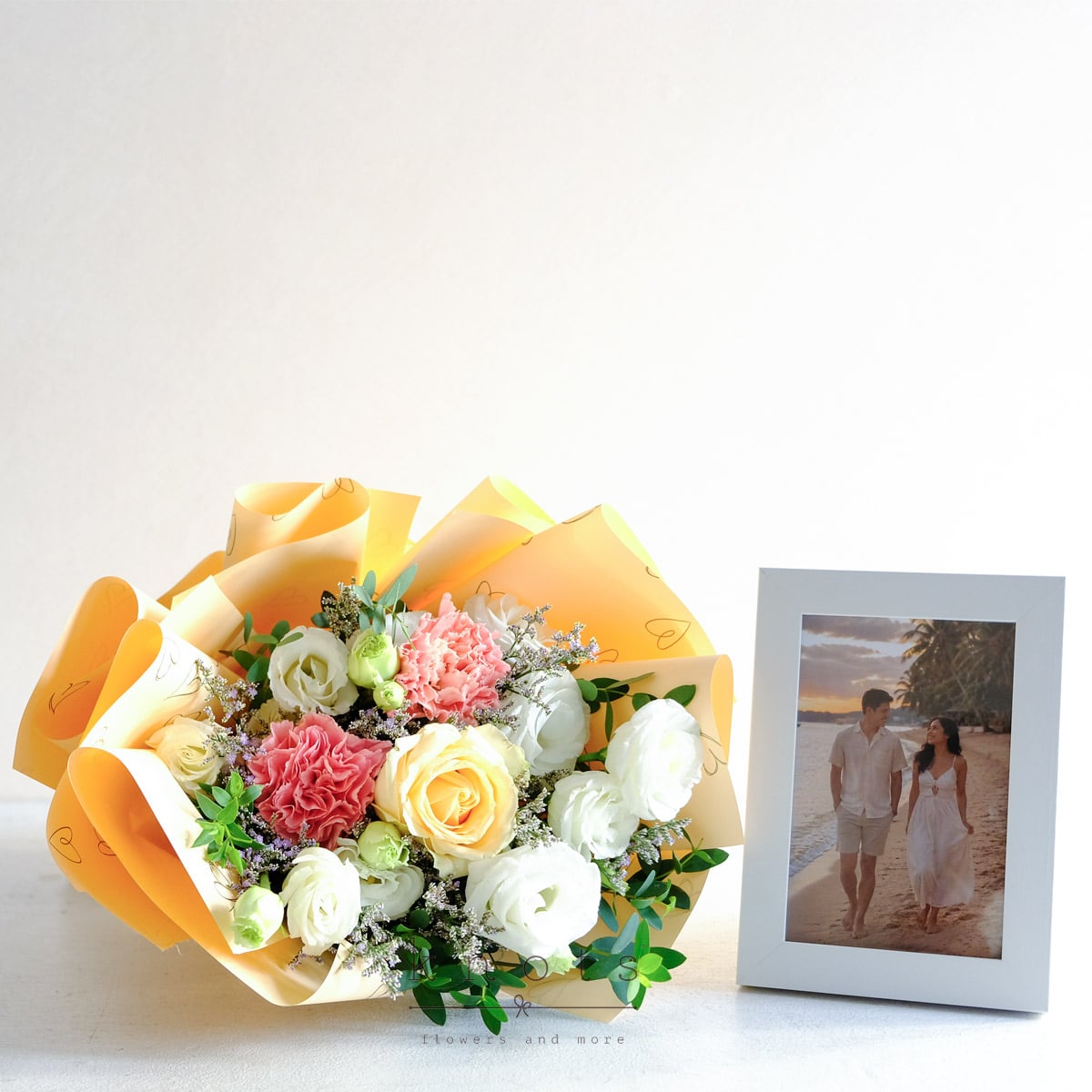 Sunlit Memories (Peach Rose Bouquet and Photo Frame)