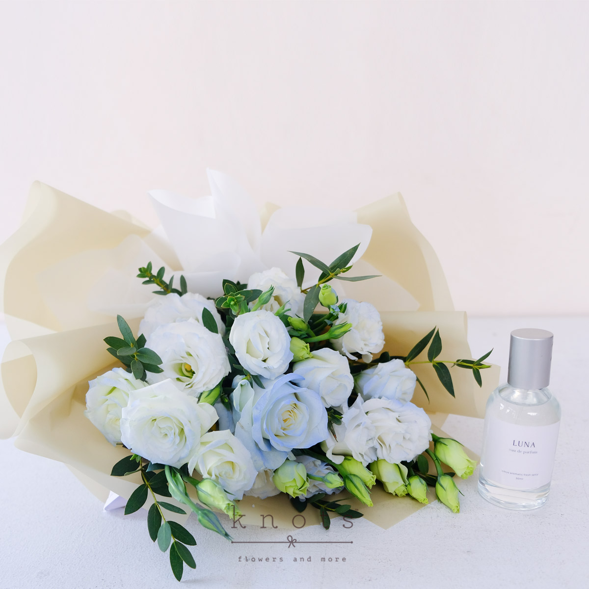 Charmed Scents (Blue Sprayed White Rose Bouquet with Perfume)