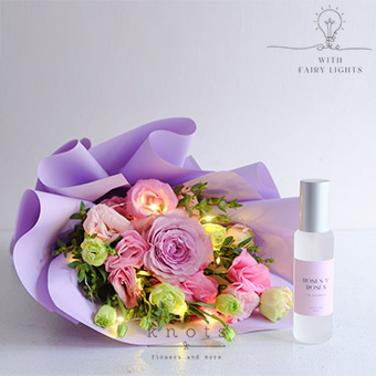 Floral Fantasia (Purple Rose Bouquet with Fairy Lights and Perfume)