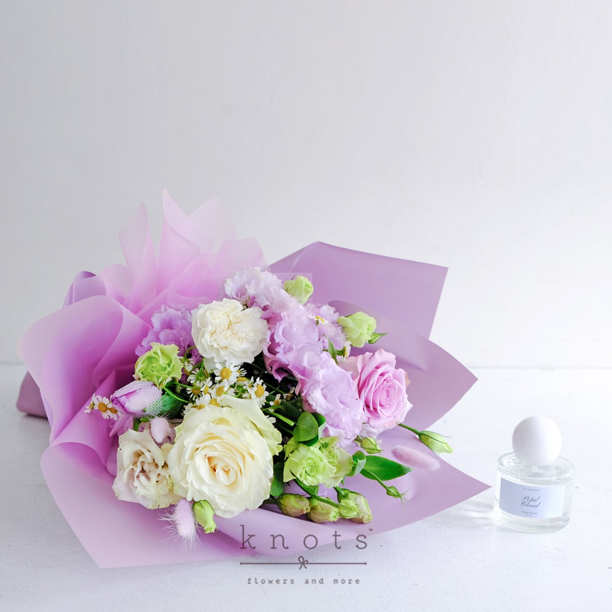 Crème de la Lilac (White Ecuadorian and Purple Roses Bouquet with Perfume)