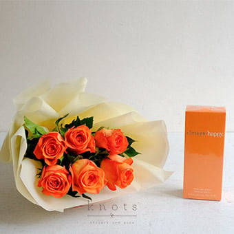 Sunny Serenity (Orange Roses Bouquet with Perfume)