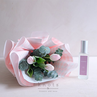 Delicate Skies (Pink Tulips Bouquet & Perfume)