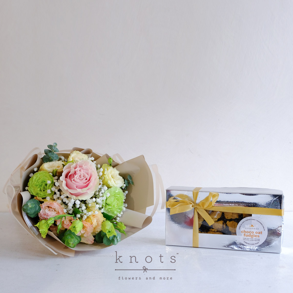 Confections and Affections (Pink Ecuadorian Rose Bouquet and A Box of Fudge)