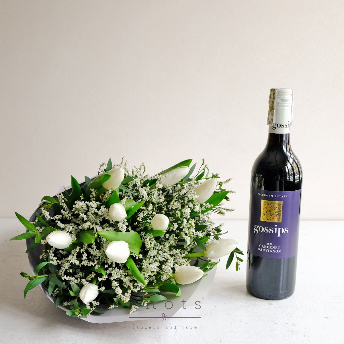 Ivory Toast (White Tulips Bouquet with Wine)