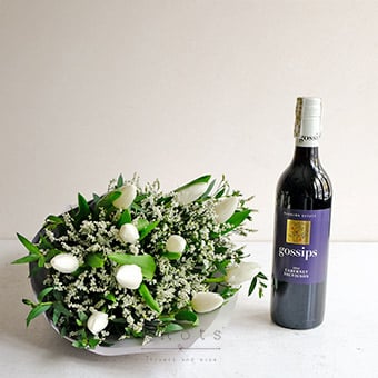 Ivory Toast (White Tulips Bouquet with Wine)