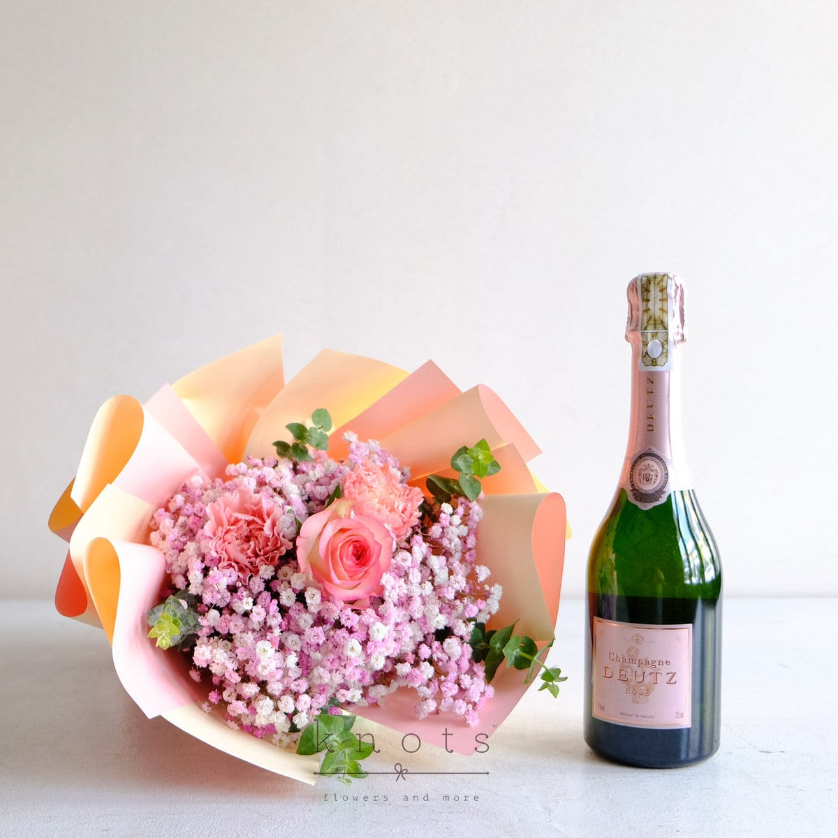 Rosé Serenade (Pink Rose bouquet and Wine)