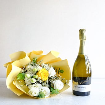 Soleil & Sparkle (Yellow Rose Bouquet and Wine)
