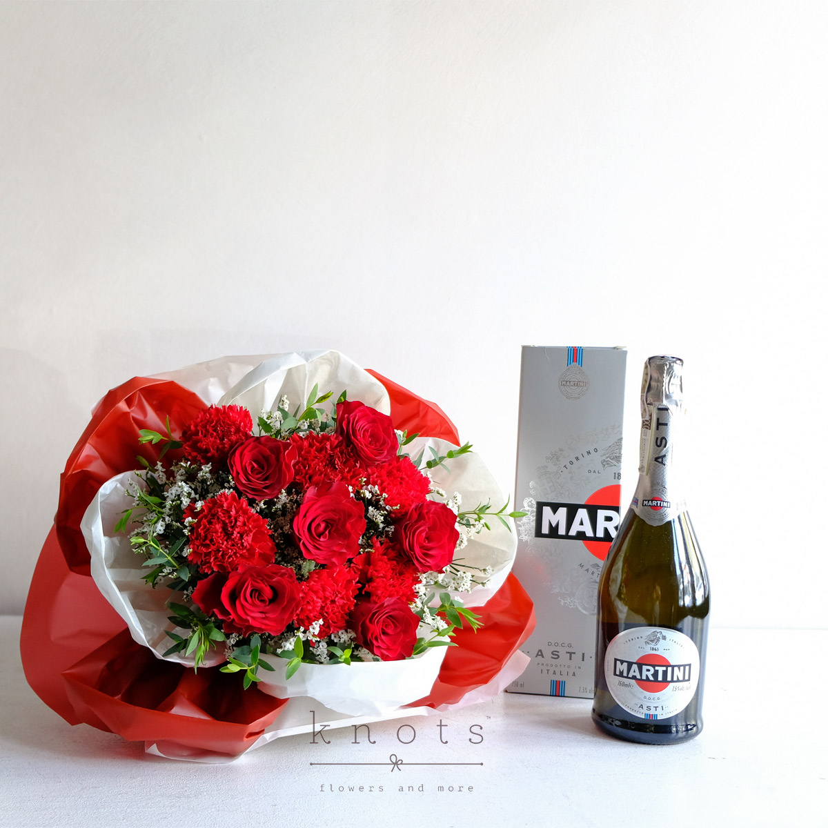 Velvet Spark (Red Roses Bouquet and Wine)