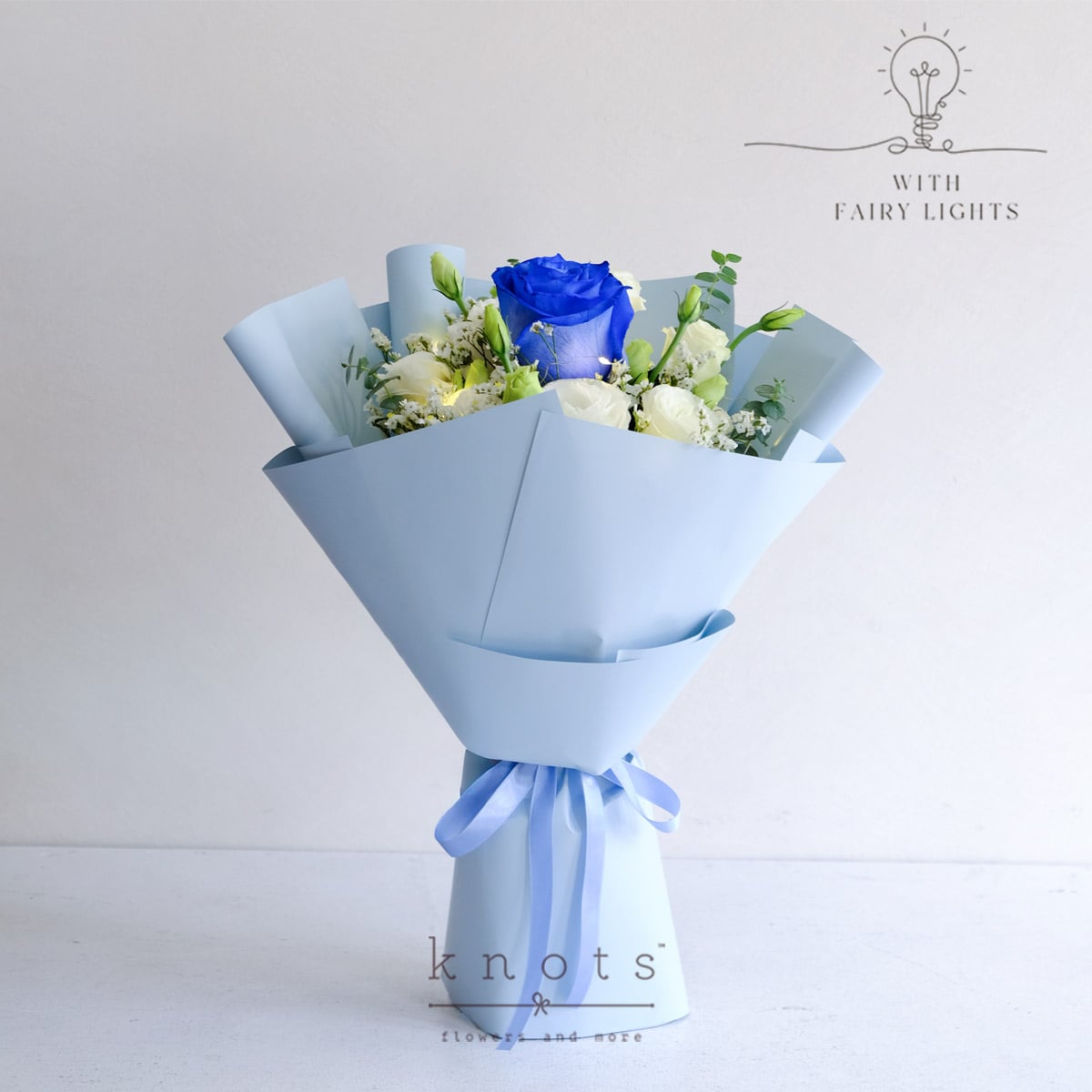 Twilight Glimmer (Blue Ecuadorian Rose w/ Fairy Lights Bouquet)