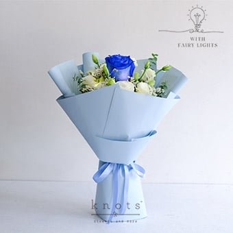 Twilight Glimmer (Blue Ecuadorian Rose w/ Fairy Lights Bouquet)